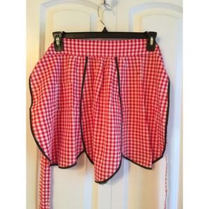Vintage red and white checkered apron, waist apron, kitchen apron
